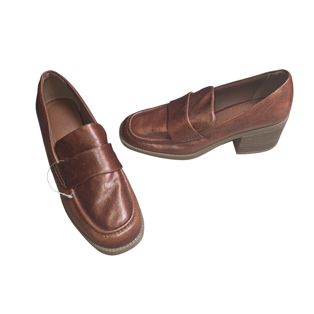 Baretrap Accord Block Heel Loafer Shoes Women 8 Brown Square Toe Pump